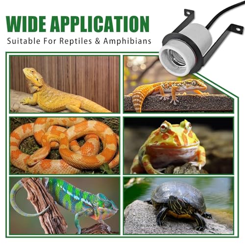 Reptile Ceramic Heat Lamp Holder,Reptile Light Fixture with Thermometer,Pet Terrarium Heat Lamp Bulb Socket Bracket for for Bearded Dragon Lizard Snake Tortoise - size: 3.5*2.4*4.5IN