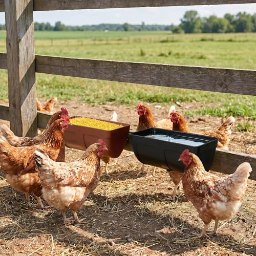 Hanging Chicken Feeder Waterer Heavy Duty BPA-Free Plastic Feed Trough, Fence Mount Livestock Feeding Bucket, Backyard Poultry Farm Supplies for Duck, Turkey, Goat, Sheep, 2 Pack, Black - color: Black
