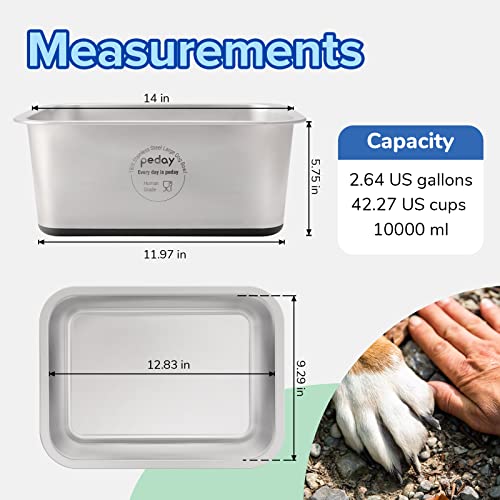 PEDAY 2.64 Gallon Extra Large Dog Water Bowl, 18/8 Human Grade Stainless Steel - Silver Nonslip - color: Silver, Nonsilp, size: 2.64 gallon