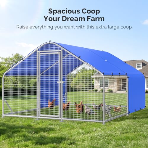 Sino Luban Large Metal Chicken Coop Run with Galvanized Hardware Cloth for 20 Chickens/Ducks, Chicken Runs for Yard with Waterproof Cover, Chicken Enclosure Pen Outdoor, Walk-in Poultry Cage - size: 141.7"L x 106.3"W x 76.8"H
