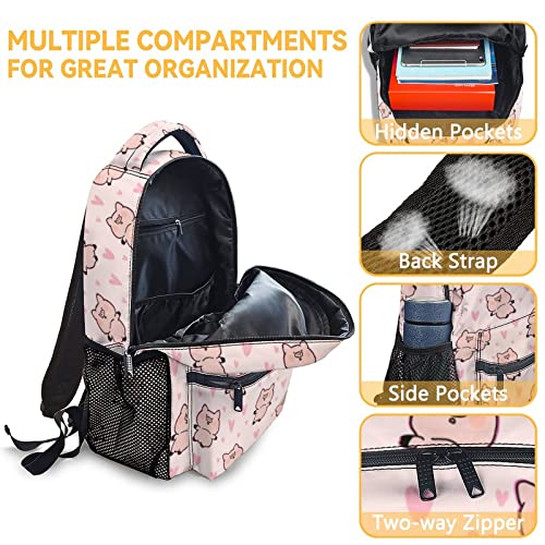 Pig Backpack with Lunch Box and Pencil Case, 16 Inch Cute Pig Bookbag Durable, Lightweight, Large Capacity, Funny Animal Backpack for School Girls Kids Women - color: Style-2-2