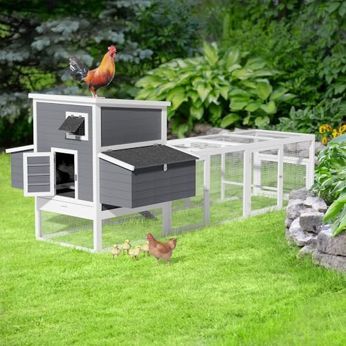 117'' Large Chicken Coop for 4-8 Chickens, Wooden Hen House with Run & 4 Nesting Boxes, Outdoor Poultry Cage Rabbit Cage Duck House with Ramps & Tray, 116.5''L*59''W*46.6''H - size: 116.5"L x 59.0"W x 46.6"H