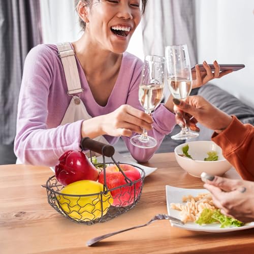 Mini Wire Egg Baskets Antique Wire Basket with Wood Handle Vegetables Fruits Bread in Kitchen Dining Table 7.07x4.72x4.72in