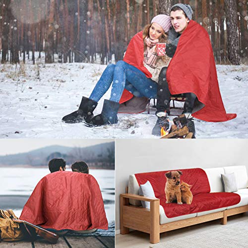 Waterproof Warm Fleece Outdoor Blanket Extra Large Lightweight Portable with Carry Bag for Stadium, Picnic, Camping, Beach, Dogs, Sofa - color: Red