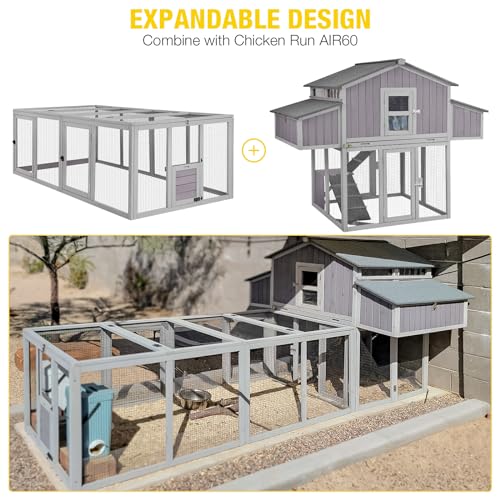 Aivituvin Chicken Coop Double Folding Fir Wood Chicken House with Large Nesting Box Poultry Cage Upgrade with Strong Iron Frame, Durable & Waterproof for 4-6 Hens Duck Coop - color: Grey, size: AIR66