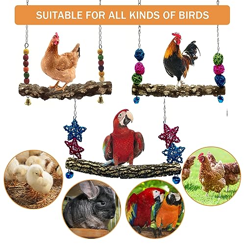 Chicken Bird Swing,Chicken Perch,Natural Wooden Swing Toys,Wood Stand for Chick,Safe and Relief of Stress,Chicken Coop Accessories,Coop Swing for Chicken Bird,Parrot,Hens (3PCS) - color: 3pcs