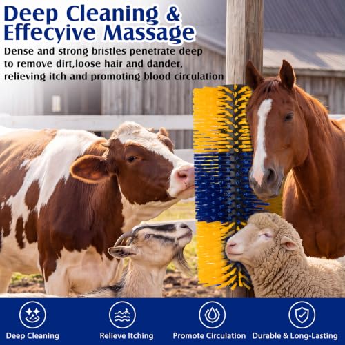 3 Pack Livestock Scratching Brush Itch Relief Horse Scratching Post Self-grooming Goat Scratcher with Durable Screws for Horse Pony Goat Sheep Pig Donkey (Blue and Yellow) - color: Blue and Yellow