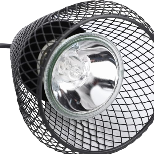 Reptile Lamp Guard, Metal Heat Lamp Cage with Dimming Switch and Chew Resistance Springs, for Turtles Lizards Snakes Chicks Bulbs up to 4.7 Inches 100W (US Plug)