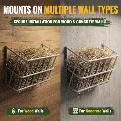 20 Gallon Wall Mount Hay Feeder, Metal Hay Rack for Goats and Horses | Galvanized steel, livestock feeding rack, barn stall feed holder, space-saving, rounded edges, easy install - color: 20 Gallon