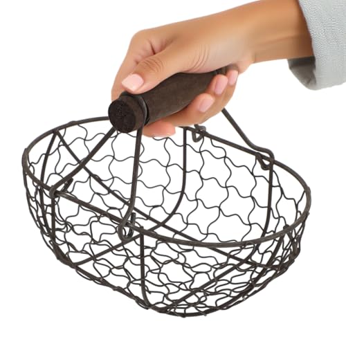 Tofficu Iron Handheld Fruit Bread Basket 7.08X4.92X4.92In Multi-Functional Metal Wire Storage Organizer with Handle for Kitchen Dining and Home Decor - size: Dark Brown