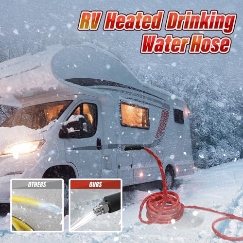 13FT,26FT,50FT RV Heated Drinking Water Hose | Water Line Freeze Protection -45°C(-49°F)Heat Garden Hoses, Water Hose for Winter Includes Adapter for Connection to Either End of Hose - size: 50 FT