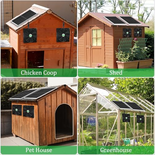 blessny 7.1" Solar 2 Fan Kit for Intake or Exhaust air, Weatherproofed 50W Solar Powered Fans for Outside Chicken Coops, Greenhouses, Shed, Pet House Air Ventilation - size: 7.1" 2 Fan Kit