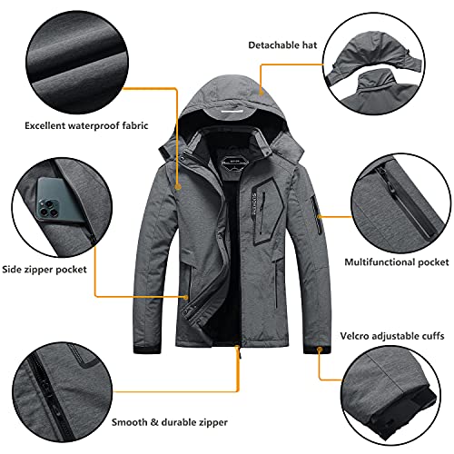 SUOKENI Women's Waterproof Warm Winter Snow Coat Hooded Raincoat Ski Snowboarding Jacket - color: Charcoal Heather, size: Small