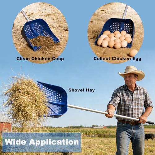 11.8inch Heavy Large 2-in-1 Chicken Poop Scooper & Rake,Adjustable Aluminum Handle(20–61") Chicken Coop Scoop– Litter Scoop Sand & Sifting Shovel for Chicken Coops(Blue) - color: Blue