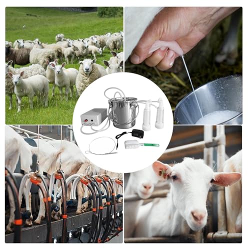 Electric Goat Milking Machine Portable Milker with Silicone Teat Cups & Pulsation System Food Grade 3L Bucket Hands-Free Operations for Cow Goat Dairy