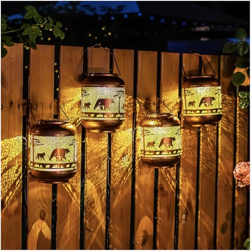 Bear Solar Lanterns Outdoor Waterproof,Hanging Solar Lights Bear Gifts for Women Men Metal LED Decorative Light for Yard,Patio,Lawn,Tabletop,Pathway,Landscape,Garden Decor - style: Bear