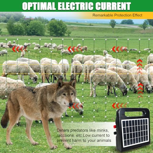 47"x164' Portable Electric Fence Netting & 0.25J Solar Energizer All-in-One Kit for Goats, Sheep, Gardens, Beehives, Dogs, and More for Livestock, Farms, Backyards and Ranches