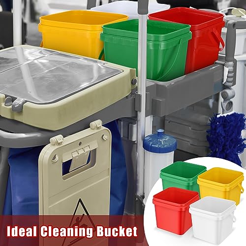 Mifoci 4 Pcs Plastic Bucket 5 Quart Square Cleaning Bucket Utility Small Pail with Handle for House Cleaning Storage Livestock Feeding Car Washing (Red,Yellow,White,Green) - color: Red, Yellow, White, Green