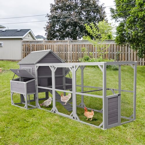 Aivituvin Chicken Coop Extra Large for 10-15 Chickens Wooden Hen House Outdoor with Wheels 55ft² Poultry Cage with Run, 6 Nesting Boxes - size: 136.8"L x 62.5"W x 62.2"H
