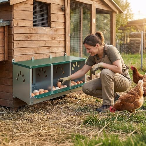 3 Compartment Metal Chicken Nesting Box with Roll Away Egg Collection 32×16×15in,Wall Mountable Large Hen Laying Box with Vented Holes,3 Houses Coop Roosting Boxes Fit for Different Poultry Breeds - size: 32×16×15in