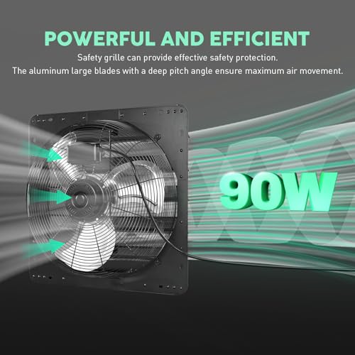 YOZON 16" Shutter Exhaust Fan with Speed Controller, Wall Mounted Wall Exhaust Fan, Automatic Shutter, High Speed, 1940CFM, Vent Fan for Garage, Greenhouse, Shed, Warehouse and Workshop - Black - size: 16 INCH Black