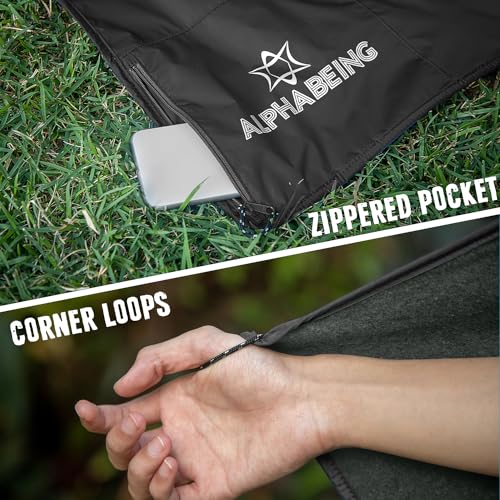 AlphaBeing Waterproof Outdoor Blanket with Merino Wool, Extra Thick Warm, Windproof, Packable Stadium Blankets for Cold Weather, Camping Gift, Pet, Car, Picnic, Concerts, 79" x 59", Black/Gray - color: Black/Gray