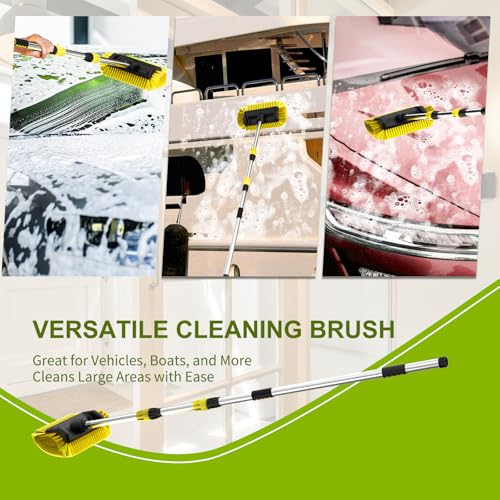 SISUPASSIE 12FT Car Wash Brush with Long Handle, 12-Inch Soft Bristle Car Cleaning Brush for Cleaning RV, Truck, Boat, Solar Panels, Yellow - color: Yellow