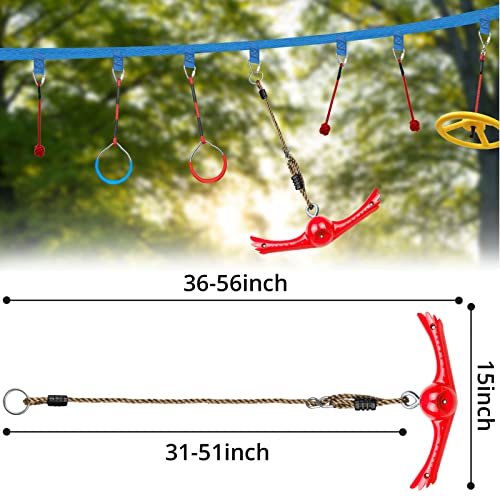 Ninja-Twister Swing Spins Set: Slackline Attachments - 360° Handle Twist-Spin Flips Toy Activate Ninja Powers Warrior Accessories Kids Hang Toys for Playground Backyard, Red - color: Red