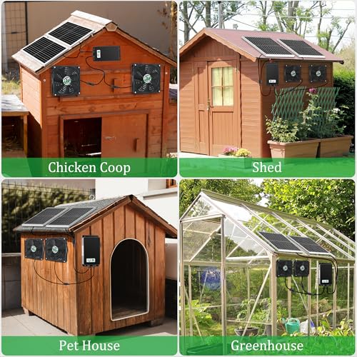 blessny 5.5" Solar Rechargeable 2 Fan Kit for Intake or Exhaust air, Weatherproofed 50W Solar Powered Fans for Outside Chicken Coops, Greenhouses, Shed, Pet House Air Ventilation - size: 2 Fan Large Kit
