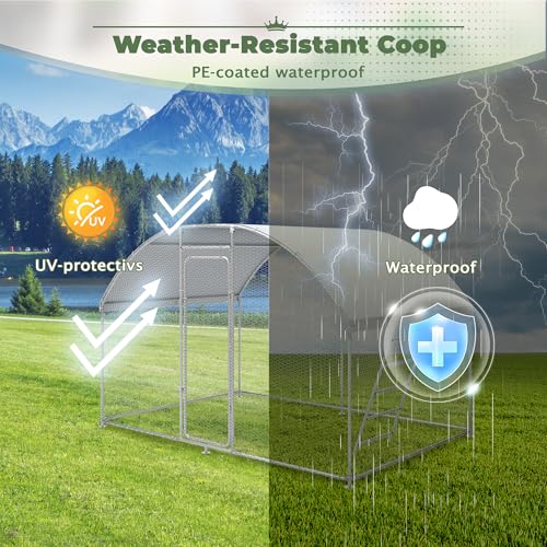 Metal Chicken Coop, 9.8 x 6.6 x6.6 Walk-in Chicken Run for 10 Chicken with Upgrade Roosting Perch, Water-Resident and Anti-UV Cover, Sturdy Dome Roof Chicken House for Outdoor Farm Use - color: Dome Roof