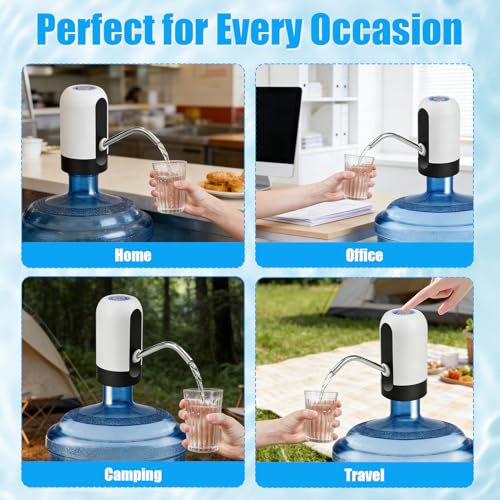 CHIVENIDO 5 Gallon Water Dispenser - Water Bottle Pump with Reusable Cap for Screw Top or Crown Tops, USB Charging Water Jug Dispenser for Universal 2-5 Gallon Bottle (White) - color: White