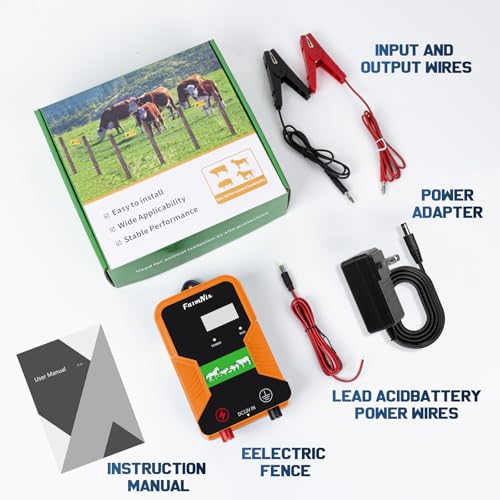 12KV Electric Fence Charger with LED Indicator, 2 Joules Pulse Energy, 10 Miles Range, Prevents Wild Animals Intrusion for Livestock Poultry, Farm Animals, Pets, Ranches, Gardens - color: Orange