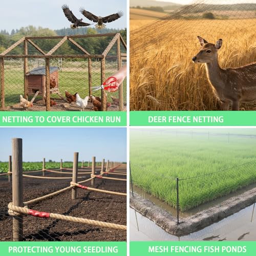 Garden Netting, 50' x 50' Heavy Duty Bird Netting Deer Fence Net, 1.6" Mesh Poultry Netting for Chicken Coop, Run & Garden, Protect Fruit Trees, Vegetables from Birds, Hawk,Deer, Squirrels - color: Black, size: 50' x 50' - 1.6"