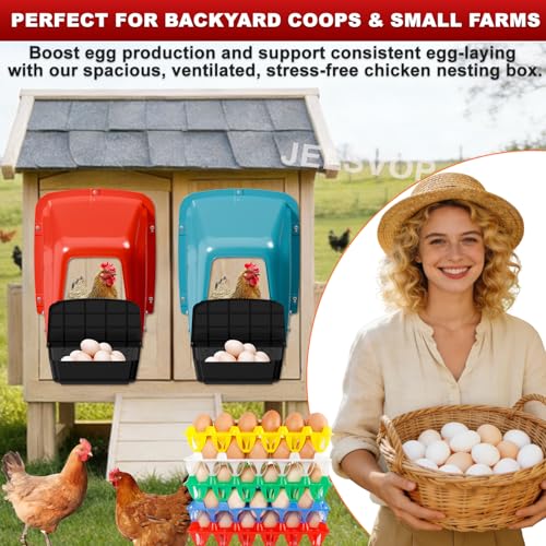 Chicken Nesting Box with Plastic Egg Trays, 10 Pack Nesting Boxes for Chickens with Egg Collection, Breathable Chicken Laying Boxes & Stackable Egg Tray for Chicken Coops and Farms - Green - color: Green