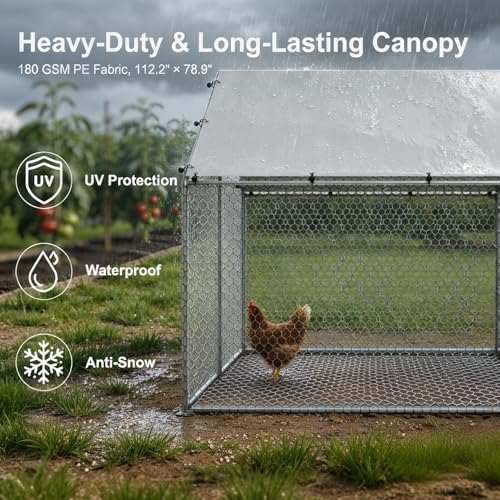 HERBAN 2026 Upgraded Chicken Coop with All-Around Heavy-Duty Cloth, 9.8x19.5x6.4 ft Large Metal Walk-in Outdoor Chicken Run Pen for Yard, Spire Roof Poultry Cage for Hens, Ducks - size: 234.0"L x 117.6"W x 76.8"H