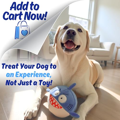 Sharky 3 in 1 Plush Shark Dog Chew Toy with Squeaky Ball Inside for Aggressive Chewers, Super Interactive No Stuffing, Strong Tough Heavy Durable, Birthday Gift Box for Small & Large Breed - color: Blue