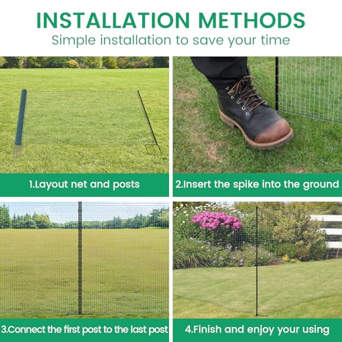 Non Electric Fence Netting 40" x100', Boundary Fence with Double Spiked Posts, Portable Poultry Fence All-Purpose Fencing for Dogs, Chickens, Ducks, Turkeys Suitable in Backyard, Garden, Farm