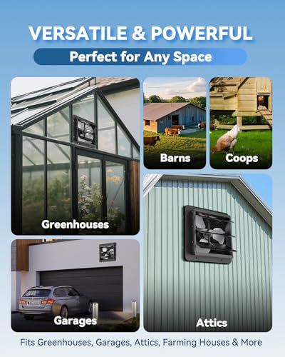 12” Wall Mounted Shutter Exhaust Fan - EC Motor, Remote & Speed Controller, Aluminum Auto Shutter Ventilation Fan, Energy Efficient Low Noise Attic, Coops, Greenhouse, Barn, Garage, Shed Ventilator - size: 12"