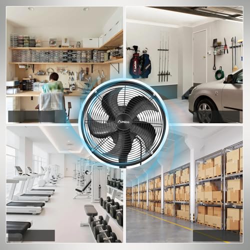 Amico 16 inch Indoor/Outdoor Wall Mount Fan with Remote, Industrial Waterproof Oscillating Wall Mounted Fan, DC Motor 8 Speeds High Velocity for Garage, Patio, Gym, Warehouse
