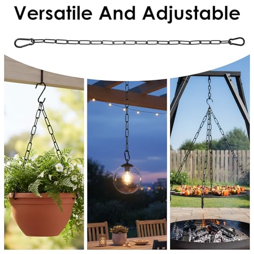 Gate Chain Lock with Carabiners, 20'' Black Metal Gate Locks for Outdoor Fence Pet Cage Backyard Chain Lock Planter Hanging Garden Yard Farm Use