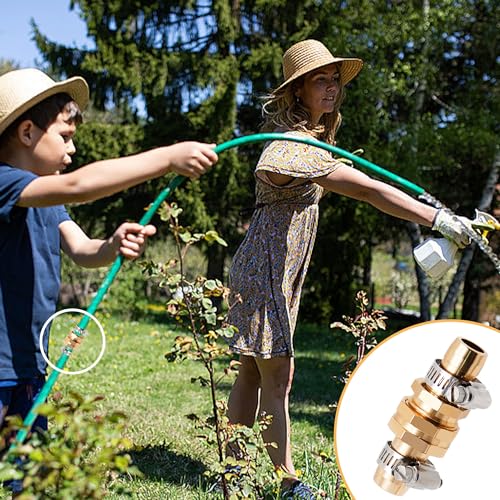 Triumpeek 4 Sets Garden Hose Repair Connector with Clamps, Aluminum Water Hose End Replacement Fit for 3/4" and 5/8" Garden Hose Fittings - color: 4 Sets - Brass