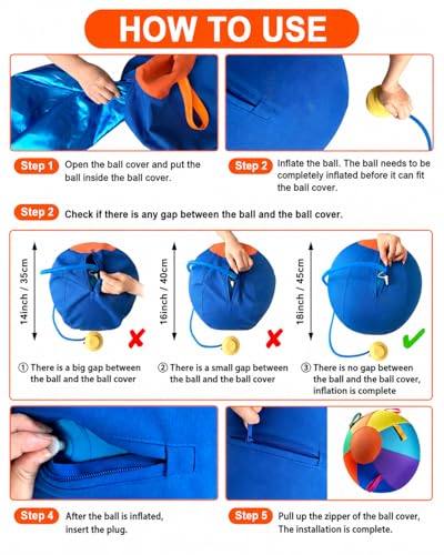 10/18/22" Herding Ball for Dogs Durable Tear Resistant Inflatable Jumbo Calming Toy Heavy Duty Handle Cover Pump Outdoor Play Exercise Training Large Breeds Border Collie Cattle Dog Waterproof (18IN) - size: 18IN