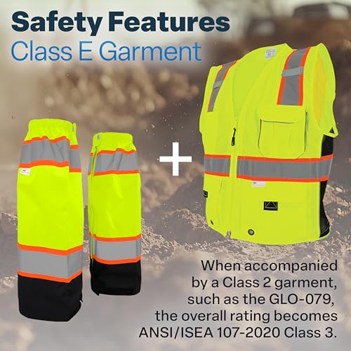 GGS Leg Gaiters - High Visibility Polyester with Reflective Tape, Lightweight Safety Gear for Hunting, Construction/Roadwork, Outdoor Projects, Universal Fit, Yellow/Green - color: High-visibility Yellow/Green, style: Solid Polyester