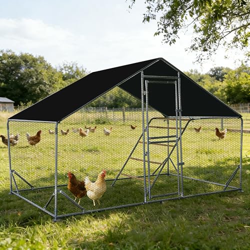 XCL Large Metal Chicken Coop, 6.5×10×6.5FT Walk-in Chicken Run, Spire Roof Poultry Cage with Waterproof Anti-UV Cover, Roosting Perch Outdoor Backyard Farm Enclosure for Duck Chicken (1-Unit Coop) - size: 118.0"L x 76.0"W x 78.0"H