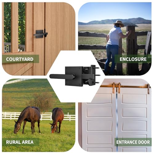 Double Side Gate Latch, Heavy Duty Left Swinging Door Latch Gate Hardware for Outdoor Fence, Wooden Gates, Pool Gate, Garden