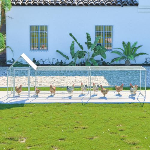 Large Metal Chicken Coop 196×42×59" Heavy-Duty Galvanized Steel Chicken Run Fence,Hens Pen with Waterproof and UV-Proof Cover,Poultry Cage with 156" in Length Tunnel for Outside,for Ducks,Rabbits - size: 196.0"L x 42.2"W x 59.6"H