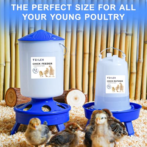 Chick Feeder and Waterer Set with 3 Adjustable Height, Scoop, 0.8Gal Top Fill Chick Feeder and 0.4Gal Waterer Anti-Drown for Raising Chicks in Brooder Blue - size: 0.8Gal Feeder & 0.4Gal Waterer