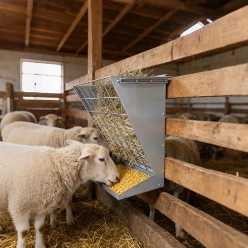 GarveeLife Wall Mount Hay Feeder for Goats, 2 in 1 Hay Rack, Heavy Duty Galvanized Steel Livestock Feeder with Adjustable Distance, Hanging Feeders for Goats, Sheep, Horse - color: silver