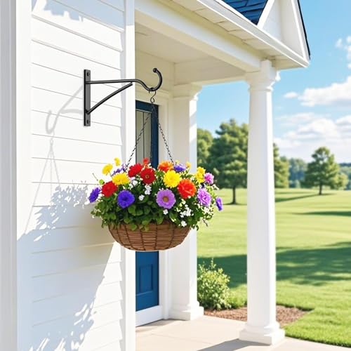 6 Inch 2 Pack Heavy Duty Plant Hangers Outdoor, Metal Plant Brackets for Hanging Baskets, Plant Wall Hooks for Bird Feeders, Wind Chimes & Lanterns, Premium Metal Hooks Matte Black, 30lbs Capacity - size: 6 in, 2 pk
