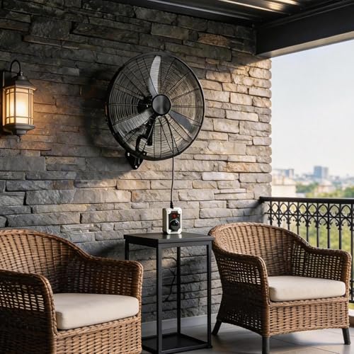 Bonnlo 30-inch Wall Mounted Fan with BLDC Motor & Remote Controller, High Velocity Outdoor Fan with Wired Remote, 4-Speed Industrial Wall Fan, Oscillating Wall-mount Fan for Garage, Gym, Patio - size: 30“